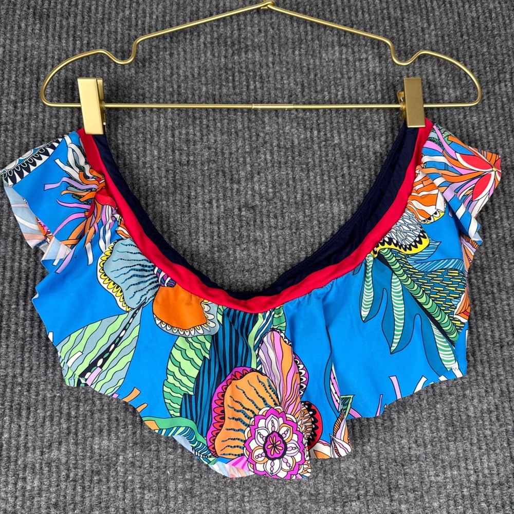 Trina Turk Womens Blue Floral Ruffle Off The Shoulder Bikini Top Size 8